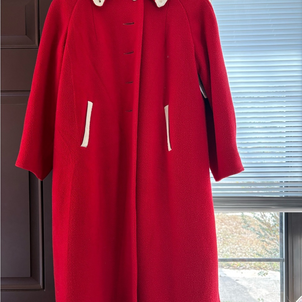 Morley Red Pea Coat with White Details